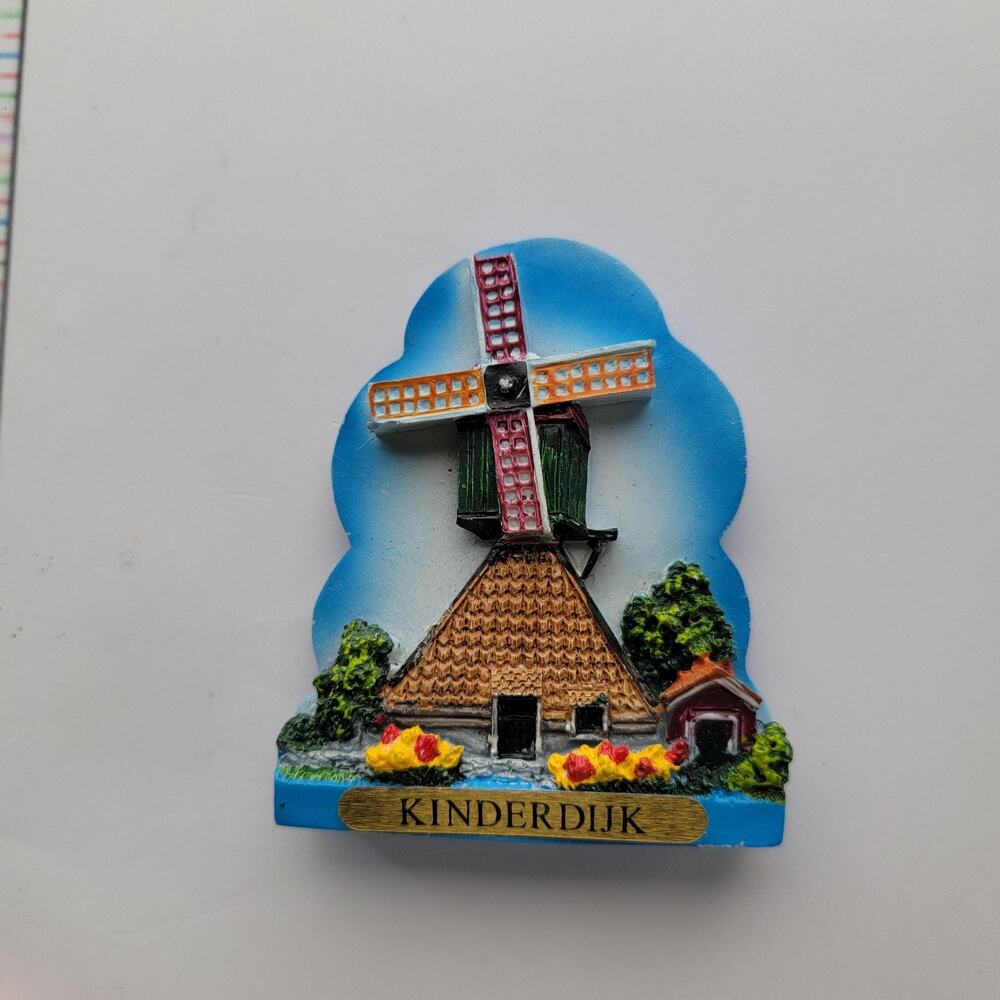 Kinderdijk Windmill Fridge Magnet Blue Dutch Souvenir Resin Netherlands Gift